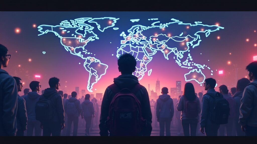 Diverse user before glowing VeriFi on-chain proof interface with POGE identity, AI agents, and DeFi/gaming icons.