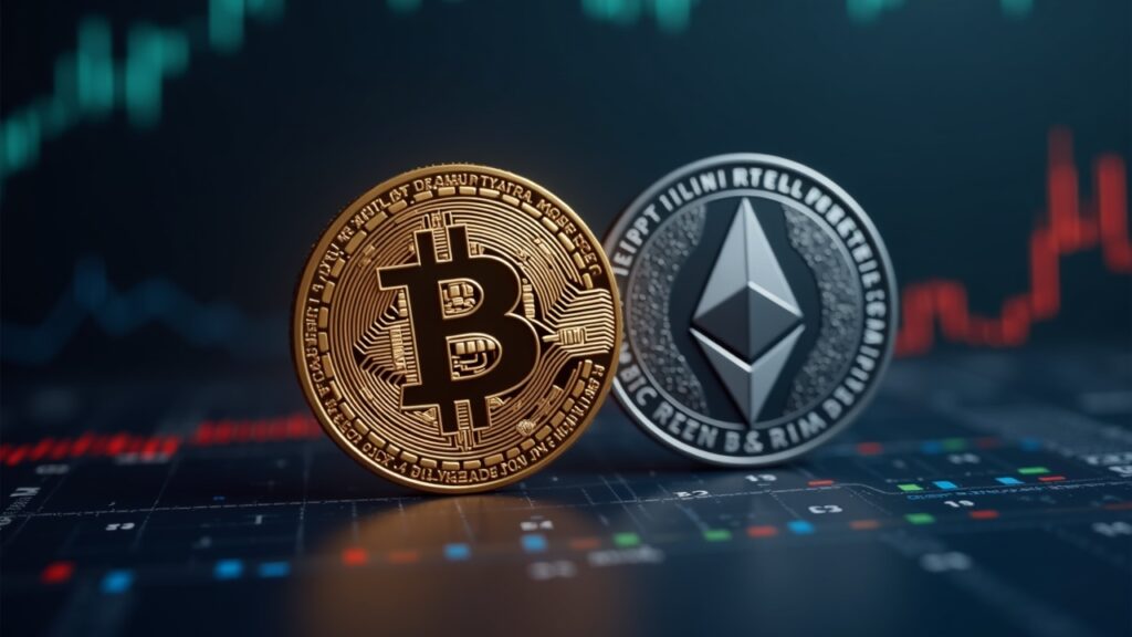 Bitcoin Surpasses $111,000 as Delayed September Inflation Report Shows Slowdown to 3% Photorealistic depiction: logos of Bitcoin and Ethereum rise over an inflation panel, indicating crypto rally.