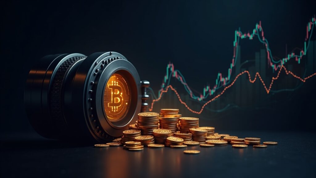 Michael Saylor’s Strategy buys 390 BTC and raises its total reserves to 640,808 Bitcoin Corporate treasury vault with shiny BTC coins, ascending digital chart and blockchain lines