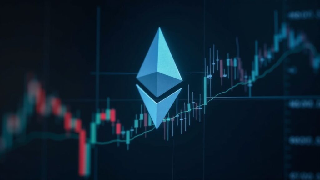 Ethereum breaks the $4,100 barrier and looks toward $4,500 this year ETH in 3D in front of a glass screen with an upward chart above 4200 and liquidity books.