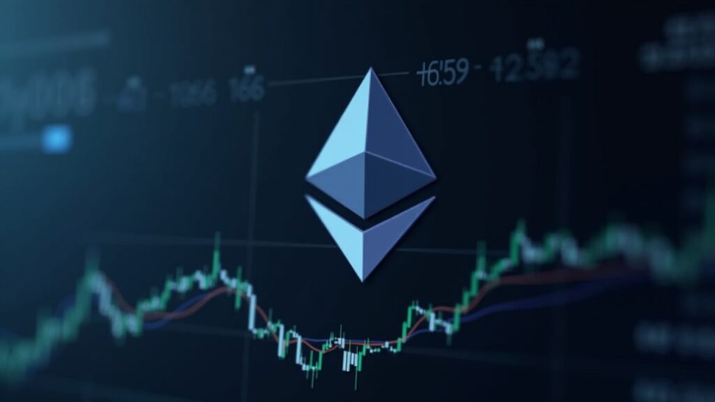 Photorealistic Ethereum logo on a crypto ticker, price slipping below 4500 with a subtle bullish arrow.