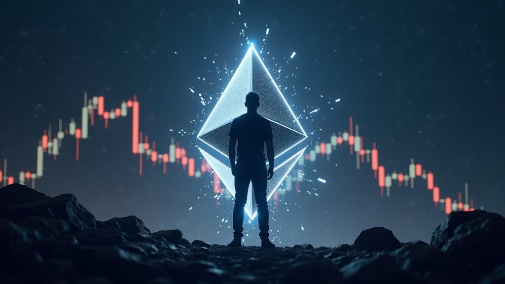 Analysts Recommend Shorting Ethereum in November 2025 After Drop Below $4,000 Silhouetted investor in front of a chart of Ethereum falling below 4000, indicating shakeout and DeFi volatility.