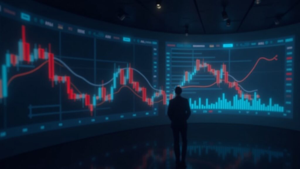 Photorealistic editorial: central trader in front of an HBAR chart breaking resistance, with logos of SWIFT, Citi and Bundesbank.