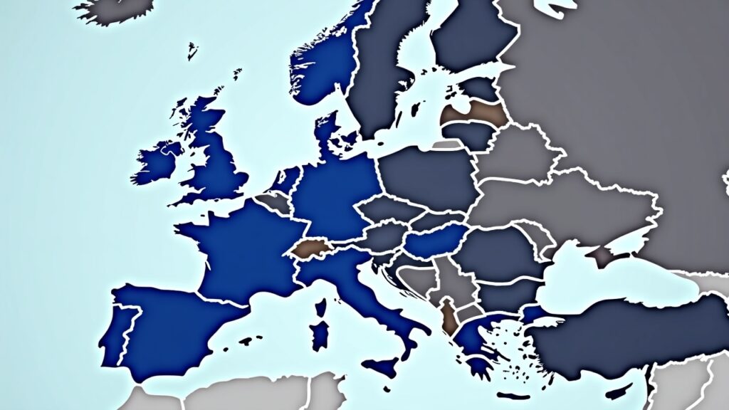 Map of the EU with non-transferable nfts and liquid tokens, showing regulatory fragmentation and liquidity risk.