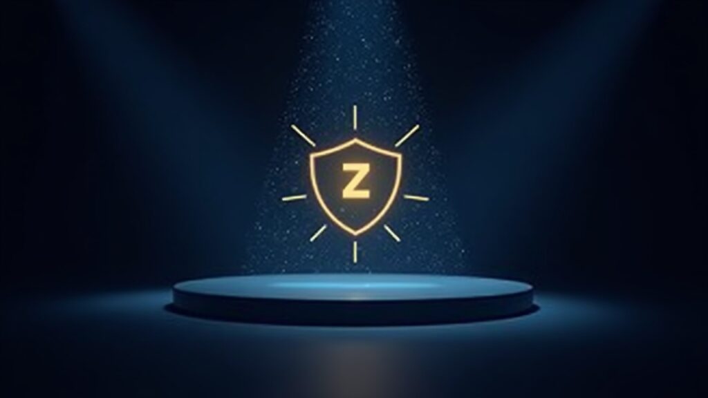 Icono de Zcash en escudo sobre un tablero DeFi multicanal, mostrando transacciones protegidas y privacidad.
