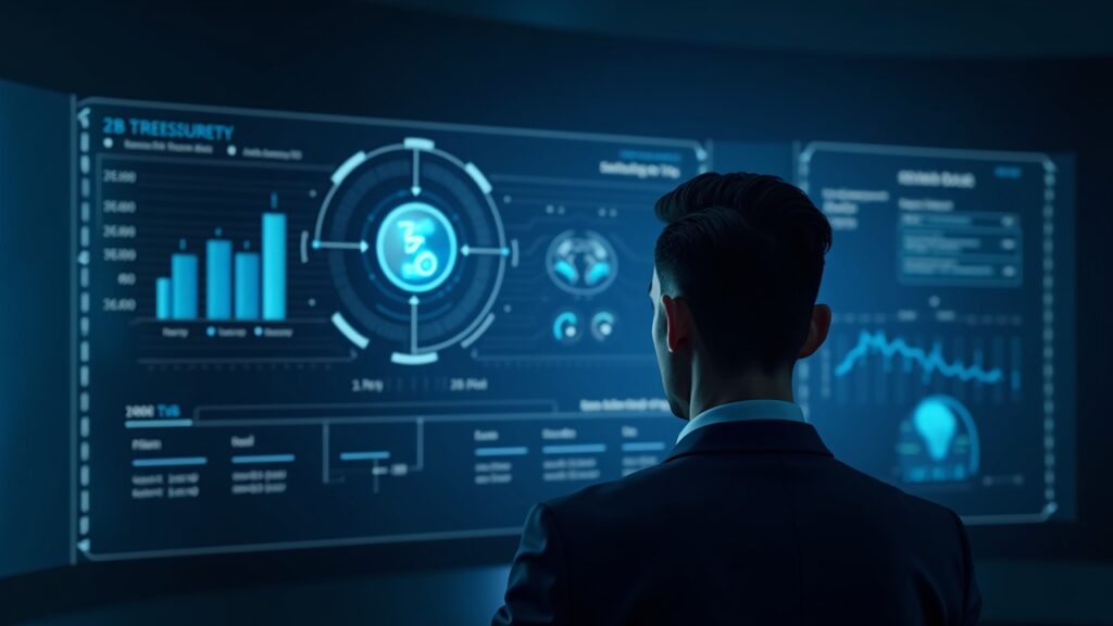 Executive in front of a holographic dashboard with Solana, Marinade staking flow and 2B timeline.