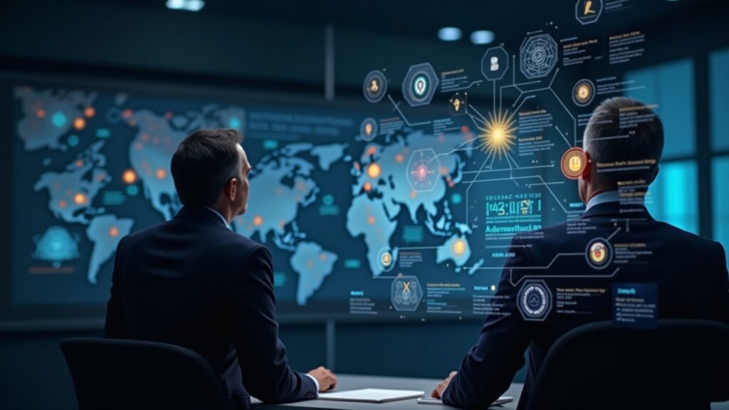 State officials reviewing a diverse crypto portfolio on holographic screens, highlighting assets other than Bitcoin.