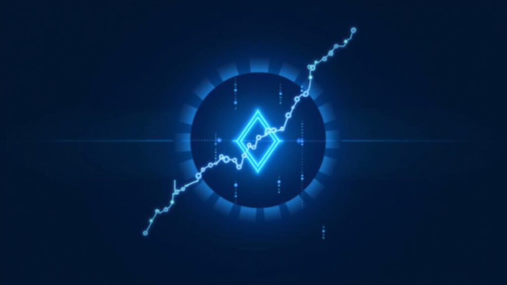Stellar logo breaking a resistance line on a trading chart, with Protocol 23 nodes and blue glow