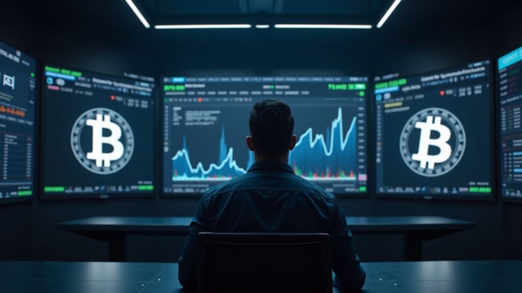 Crypto trader in a trading room; screens show a memecoin surge after a mention by CZ, logo highlighted.
