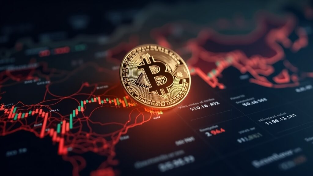 Bitcoin nears 88,000 dollars while Asian markets rally on federal expectations Photorealistic Bitcoin floating above an Asian markets dashboard with rising tickers, BTC near 87k.