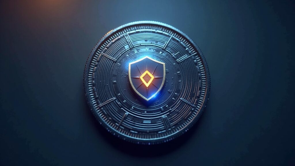 Aster says tokenomics remain unchanged after CMC update confusion Photorealistic ASTER token with a flat price line and transparent shield, illustrating unchanged tokenomics after CMC error.