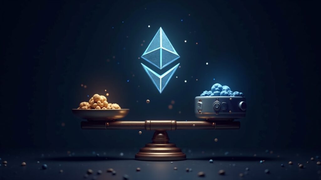 Encabezado fotorrealista: logotipo de Balancer con flujos de tokens entre cadenas que convergen en una bóveda segura y una balanza.