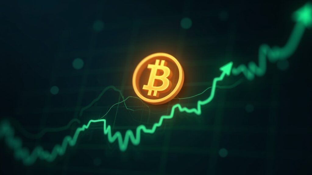 Spot Bitcoin ETFs roar back with $524 million in daily net inflows Photorealistic Bitcoin logo over an ETFs trading dashboard with green arrows and upward-trending charts.