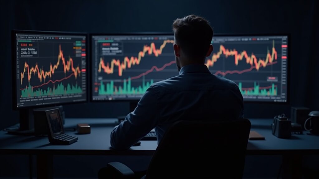 Trader places massive 1.7 billion Bitcoin bet anticipating close above 100,000 Institutional executive in front of screens with Bitcoin charts and price band 106k-118k