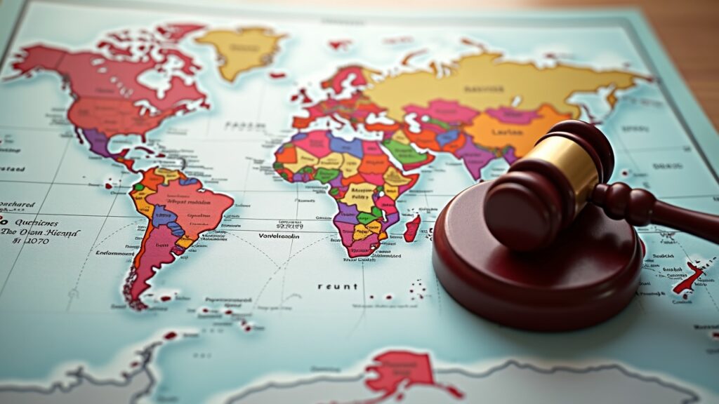 World map with 49 jurisdictions, red stamp and gavel, illustrating the withdrawal of FTX's refund plan