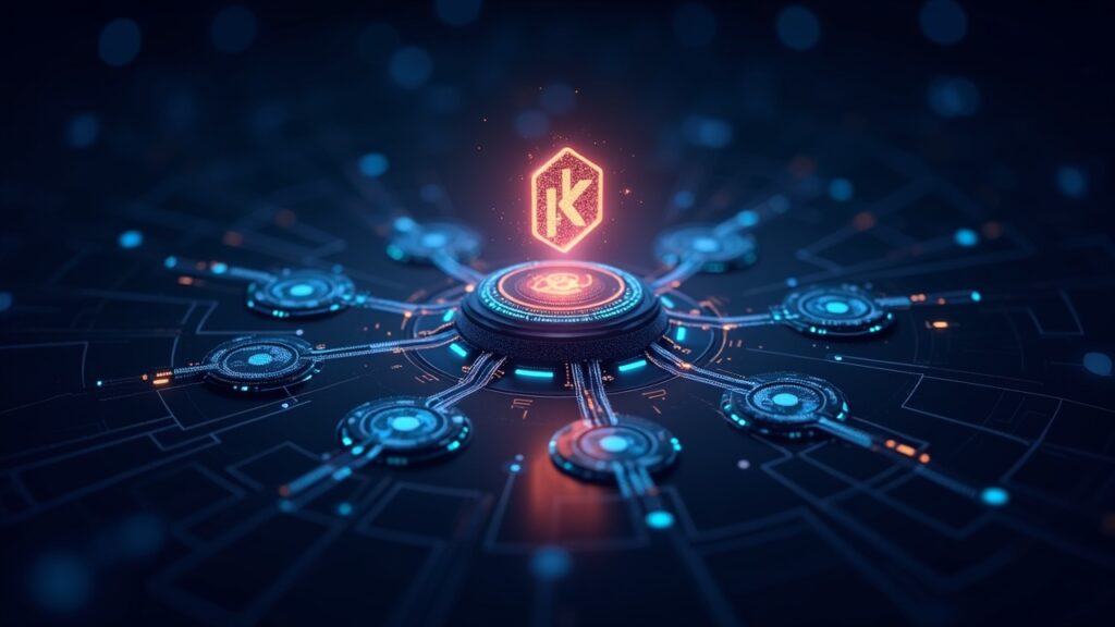 Futuristic fintech header with AI payments hub and KITE logo; liquidity flows to autonomous agents.