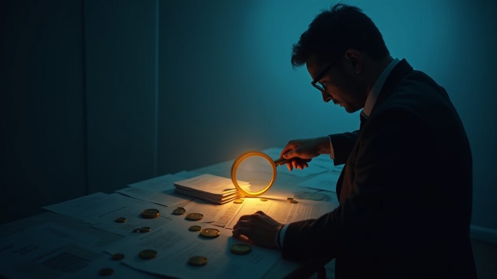 Global financial authority to step up oversight of private credit and stablecoins Silhouette of a regulator with a magnifying glass over private credit documents and glowing stablecoins, symbolizing increased scrutiny.