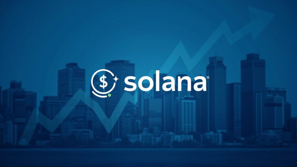 Solana ETF Raises $417 Million on Debut, Surpassing Bitcoin Flows Solana logo in the center, rising price chart, dollar flows toward a Bitwise ETF, blurred Wall Street horizon
