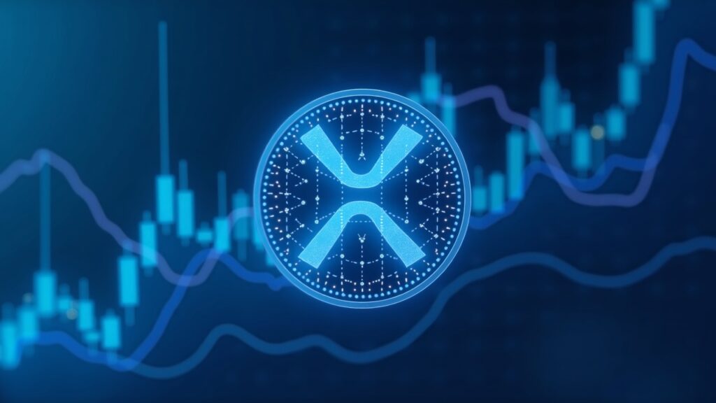 XRP breaks above resistance on a digital chart with Binance branding in cool blue tones.
