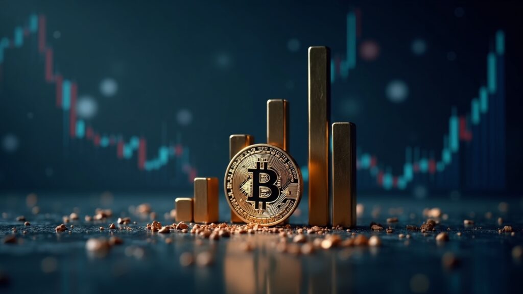 Realistic newsroom header: BTC price chart toward 50k with slim liquidity bars and BOJ/regulatory icons.