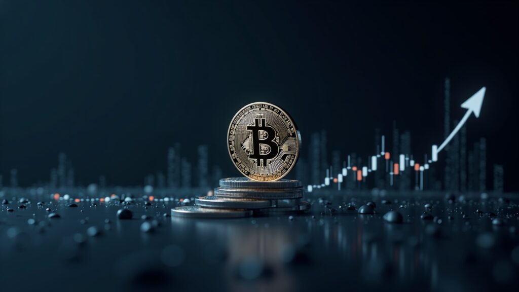 Bitcoin price prediction: Fed’s third cut tests liquidity — could it seed a 2026 crypto supercycle? Photorealistic Bitcoin coin at center with rising chart, subtle Fed silhouette, and blockchain nodes in the background.