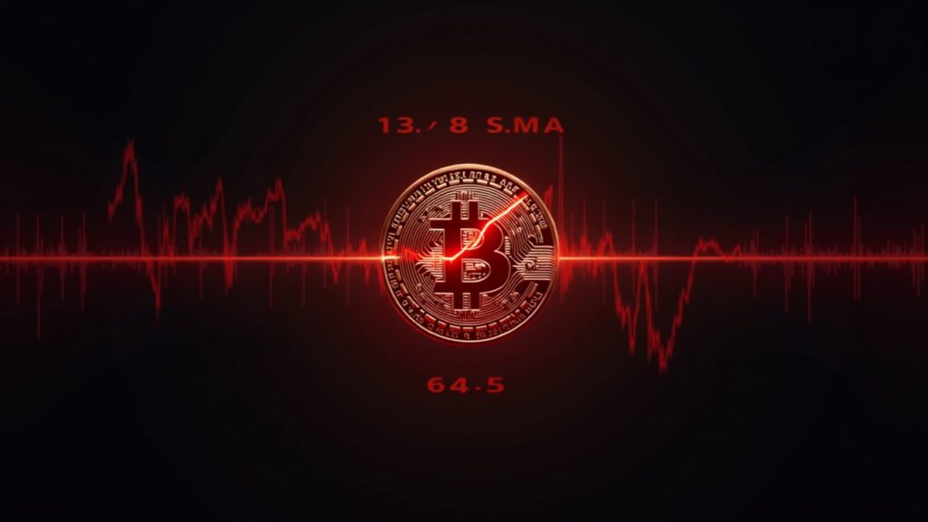 Bitcoin risks 15% crash if losing vital 82,800 support before 2026 Hyper-realistic Bitcoin portrait over a price chart showing the 2-year SMA near $82,800 and a looming $73,300 target with red glow.