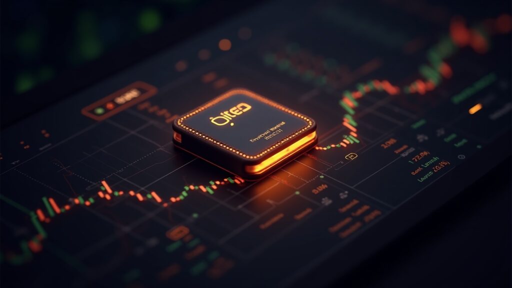 Photorealistic Bitget Wallet connected to a glowing Hyperliquid hub with real-time charts for fast, low-fee onchain perps.