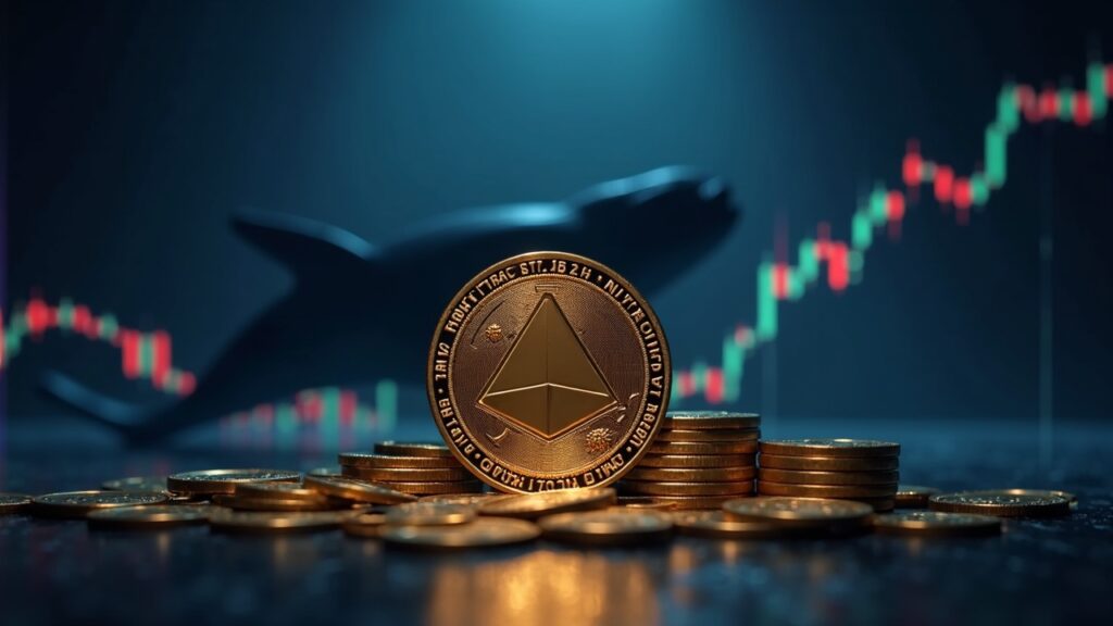 Cardano attracts ADA whale accumulation of 630 million dollars ahead of a potential rebound Photoreal Cardano emblem above a rising crypto chart with a whale silhouette and coin piles, signaling big-investor bets.