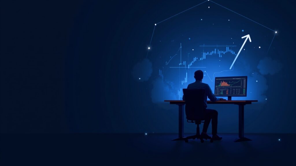 Cardano Enters Midnight Phase With 39% Drop Risk Due to Massive Sell-Offs Photorealistic newsroom: trader at desk, Cardano logo on monitor, midnight backdrop, descending price chart, caution arrow