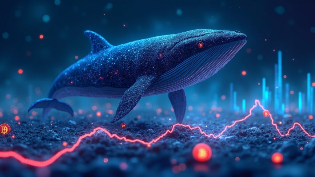 Whale loses 20 million on AI agent tokens after 88% portfolio collapse Realistic crypto whale looming over holographic AI tokens with an 88-percent price drop chart and neon blockchain backdrop.