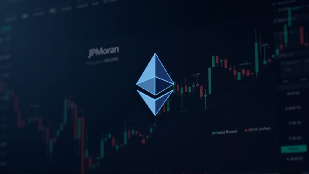 JPMorgan injects 100 million into Ethereum as price faces decisive test Photorealistic crypto header: Ethereum logo over price chart near $3k, with death cross and 200-day MA; JPMorgan branding.