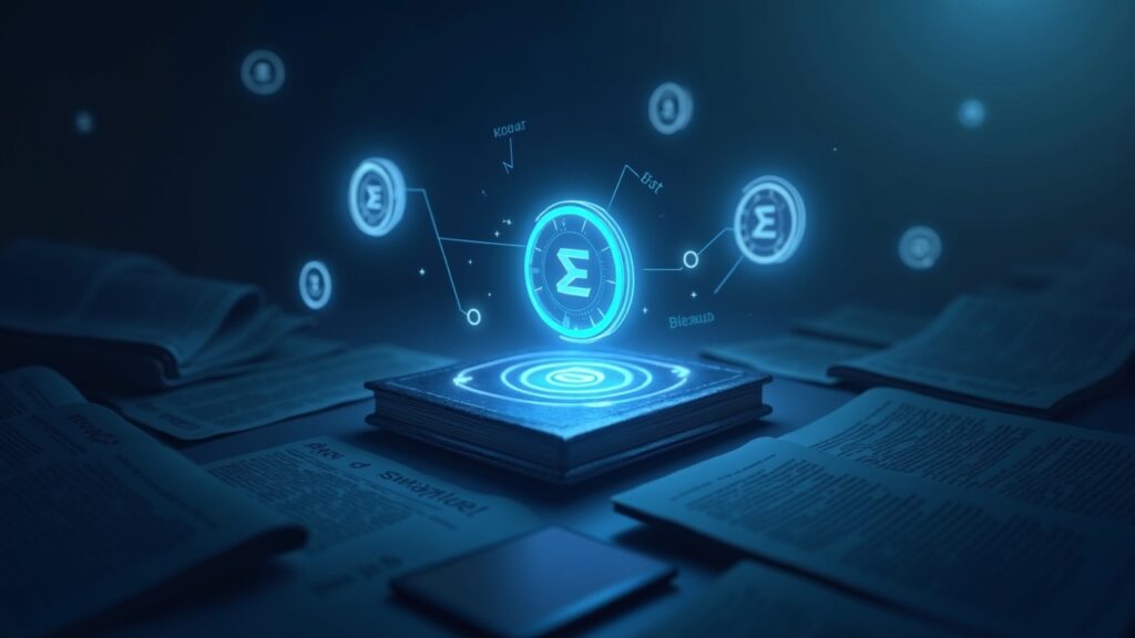 Realistic newsroom header with a centered crypto wallet UI, stablecoin peg, and translucent Exodus and MoonPay logos.