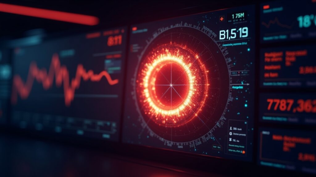 Trump Media shares jump on planned $6 Billion all-stock merger with TAE Technologies Photorealistic fusion reactor core glowing beside a digital market ticker in a red-blue, high-contrast newsroom scene.