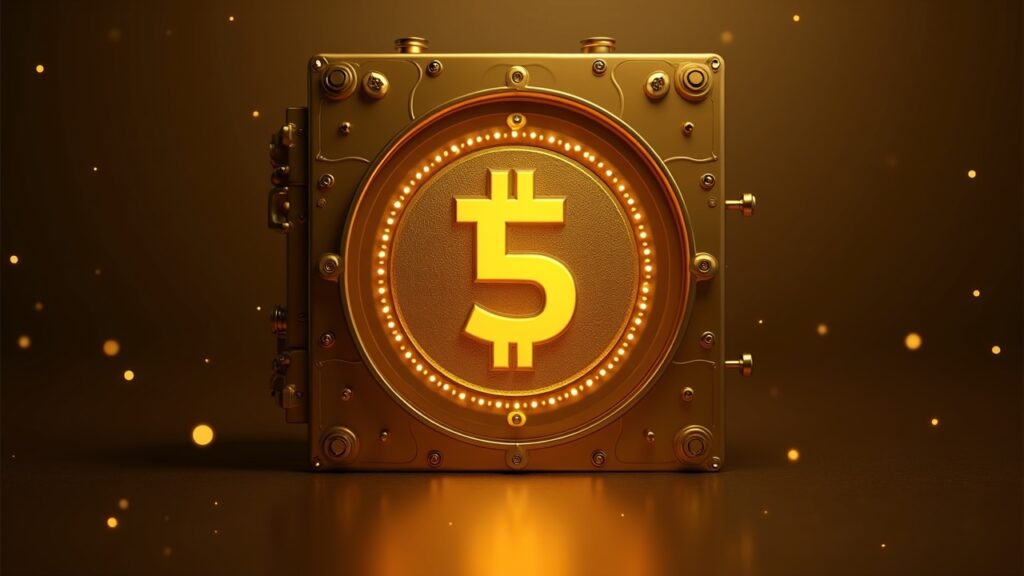Kyrgyzstan’s USDKG shows how real-asset stablecoins are evolving in emerging markets Photorealistic gold vault with a holographic USD symbol and blockchain nodes, signaling sovereign real-asset stablecoins.