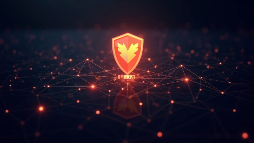 Photorealistic MetaMask shield over a glowing blockchain network with a Covered badge and 10K label.