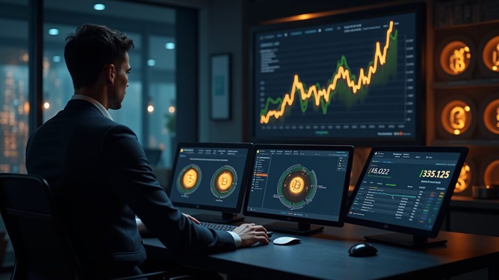 Metaplanet adds 450 million in Bitcoin and closes 2025 with 35,102 total BTC Photorealistic scene of a crypto treasury with an analyst, glowing BTC dashboards, a Bitcoin vault backdrop, and a rising chart showing 35.102 BTC.