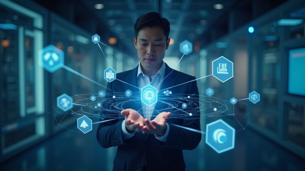 Securitize hires former PayPal exec as US tokenization gains traction Senior fintech executive in sleek hub; holographic tokens orbit a US circuit, signaling tokenization with compliance icons.