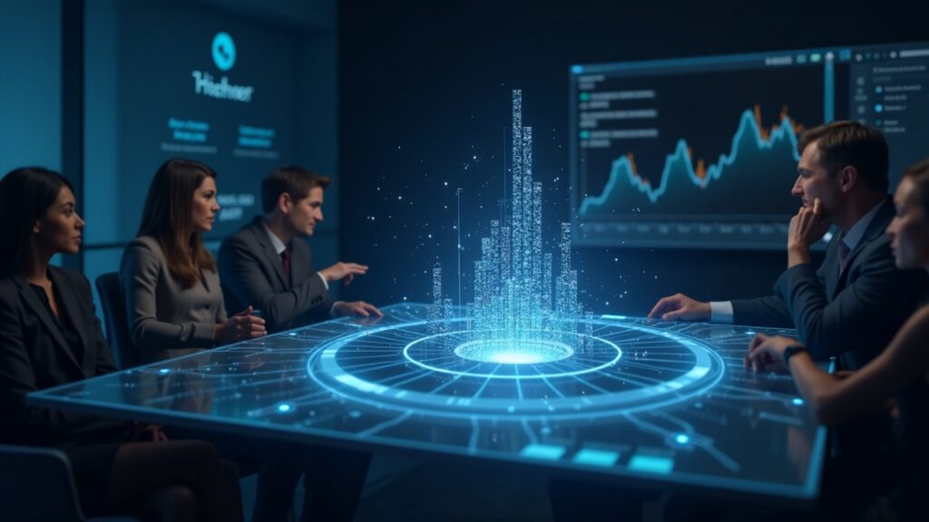 Tether considers tokenized equity amid $15–$20 billion private fundraise targeting near $500 billion valuation Hyper-realistic boardroom scene with holographic tokenized shares, Hadron UI, Tether logo, and rising liquidity chart.