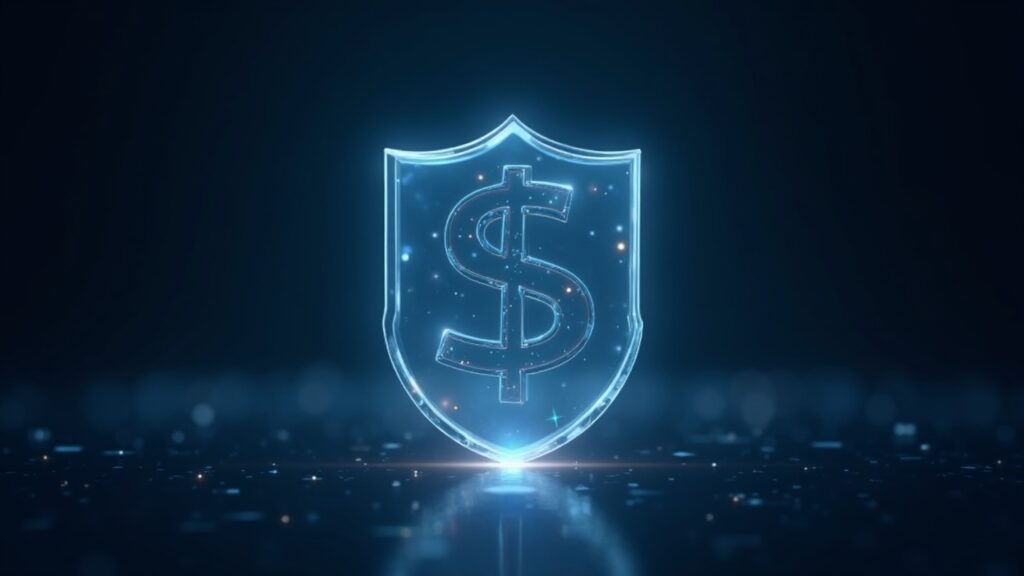 Photorealistic header with a glass shield over a glowing on-chain ledger, depicting transparent lending.