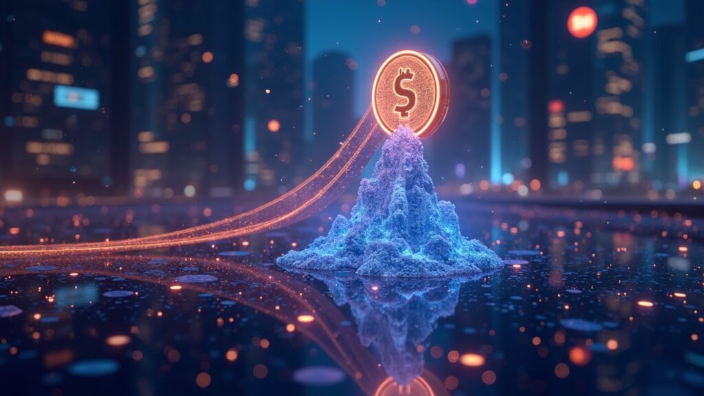 $U Stablecoin Launches on BNB Chain and Ethereum with AI-Payment Focus Photorealistic view of $U bridging BNB Chain and Ethereum, with pooled reserves and AI payments in a futuristic fintech hub.