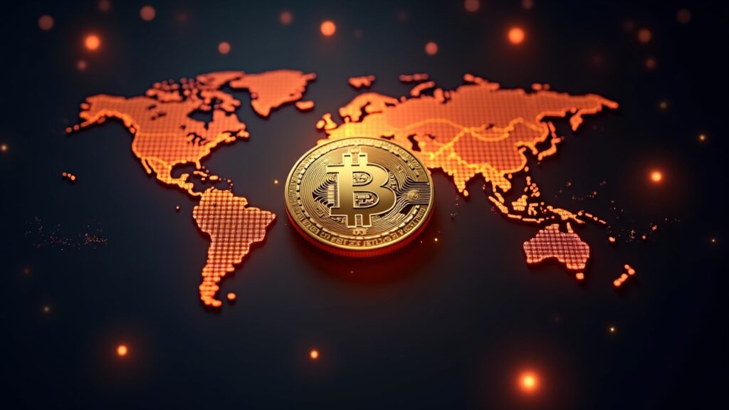 Russia-linked A7A5 stablecoin processes 100 billion dollars to evade international sanctions Photorealistic A7A5 token bridging rubles to USDT over a glowing blockchain world map with sanctions icons.