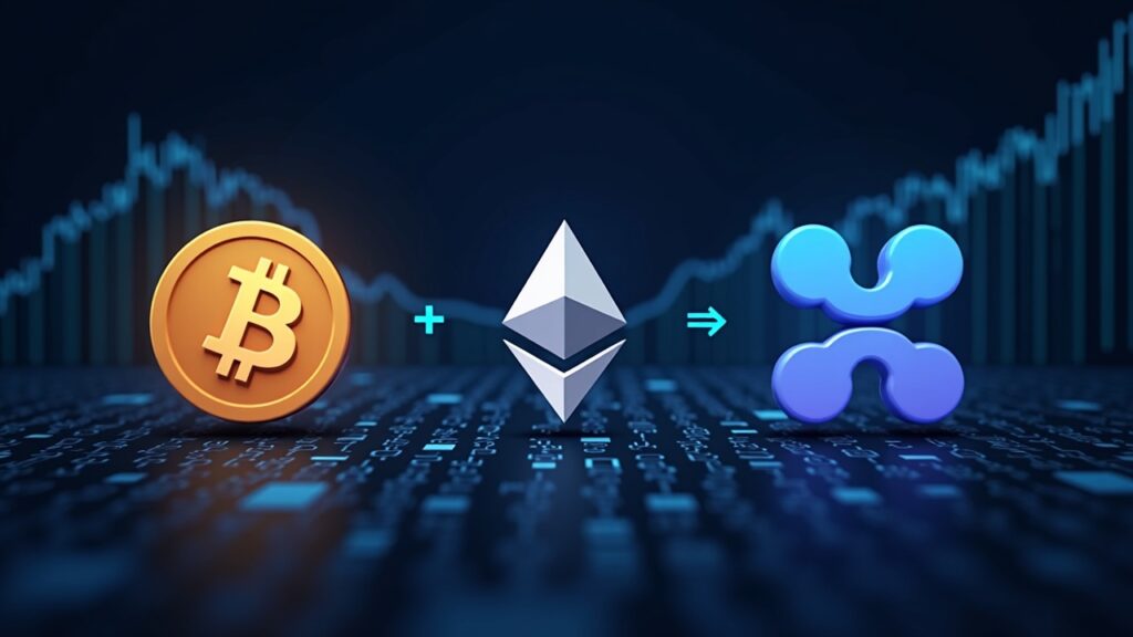 Header image showing funds flowing from Bitcoin to Ethereum, XRP, and Solana with a digital blockchain backdrop.