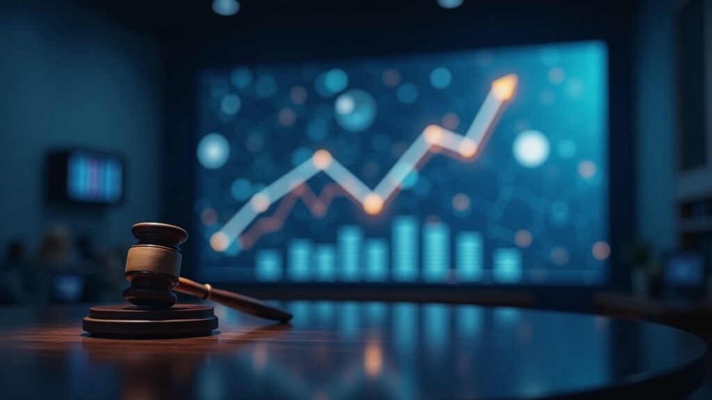 Citi highlights the importance of the CLARITY Act as the DeFi dispute grows Photorealistic newsroom with rising chart, gavel, and DeFi nodes on a screen illustrating CLARITY Act momentum.