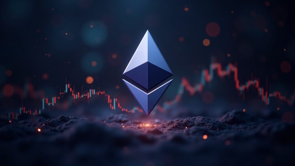 Photorealistic Ethereum logo at center, with rising ETF inflows, market tickers, and tightening supply toward 4500.