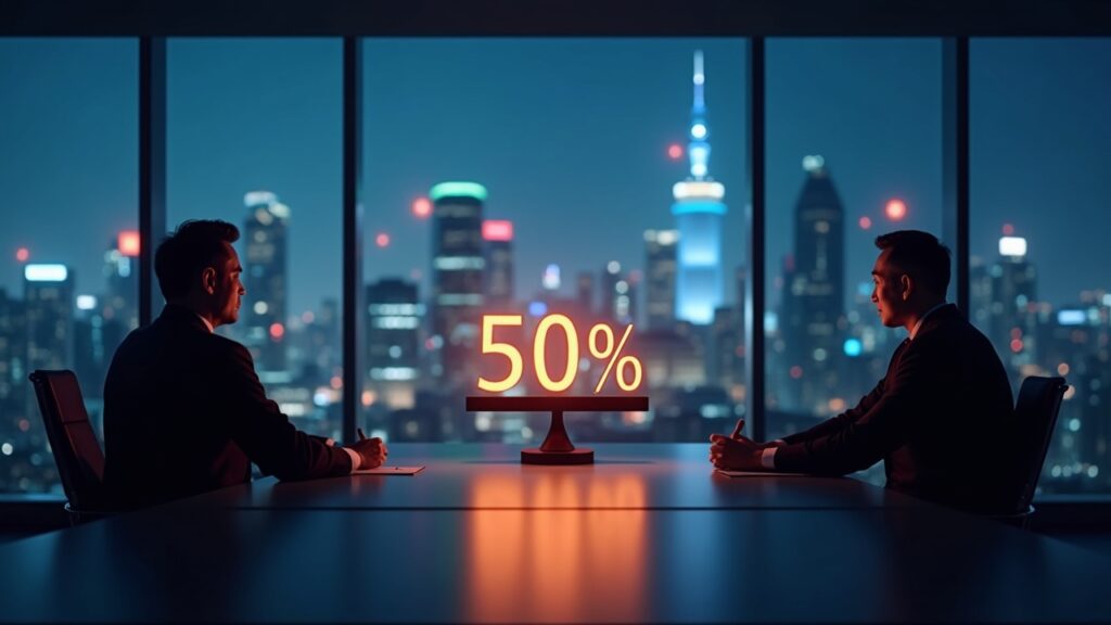 South Korea proposes crypto exchange ownership limits to strengthen financial governance Photorealistic newsroom: crypto exchange on left, regulator on right, glowing 15-20% balance scale, Seoul skyline and blockchain motifs.