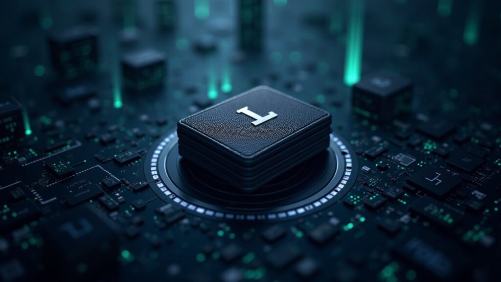 Photorealistic Ledger hardware wallet with Wall Street skyline and digital tickers, illustrating crypto custody going public