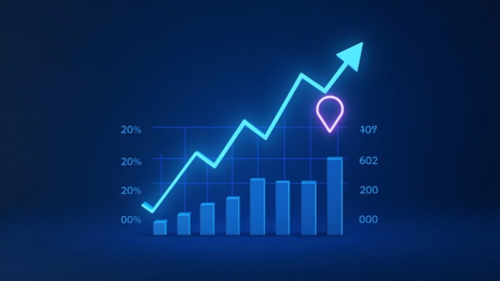 Realistic crypto news header with rising RAIN price chart over a KuCoin-like trading UI, blue neon liquidity bars.