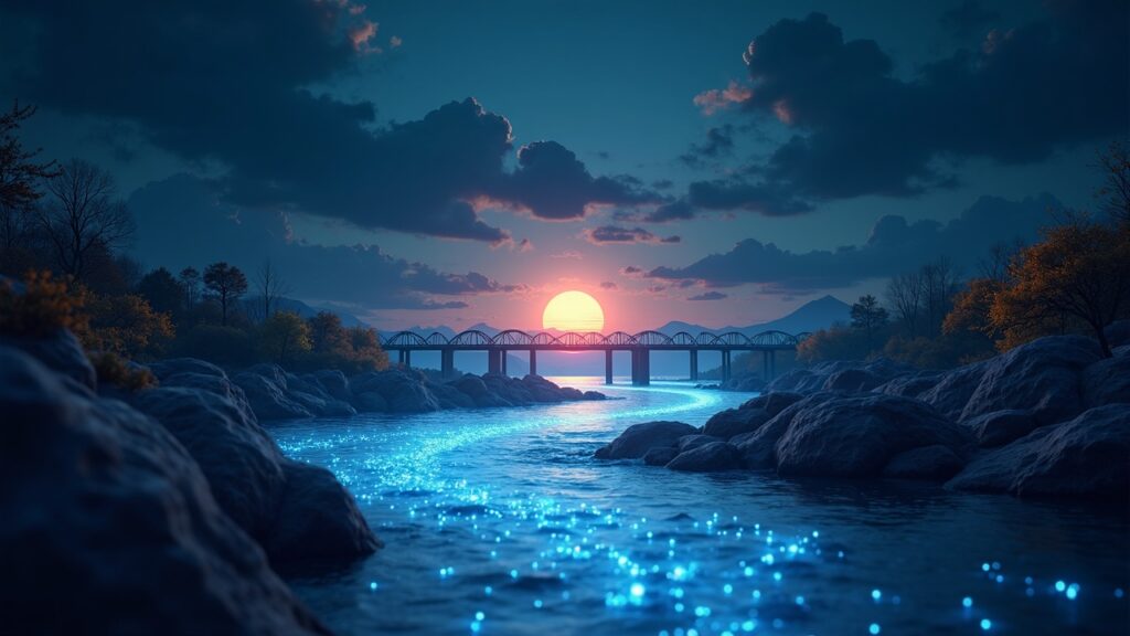 River to expand cross-ecosystem liquidity on Sui Realistic river bridges glowing blockchain layers, Sui at center with satUSD flowing across.