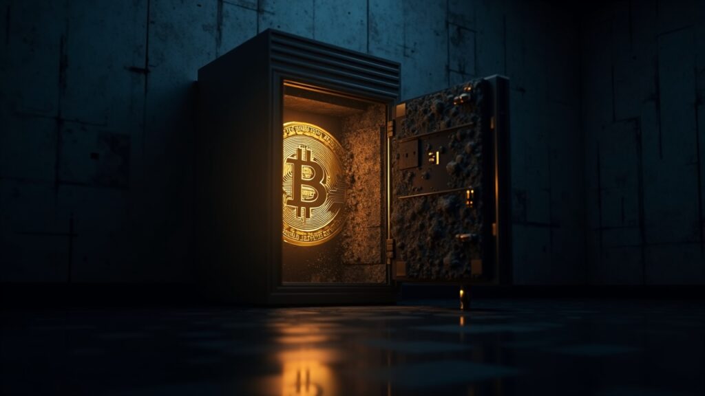 South Korean prosecution investigates 48 million dollar theft of seized Bitcoin via phishing attack Photorealistic header of a government crypto custody vault, Bitcoin fading into code, phishing silhouette, lighting.