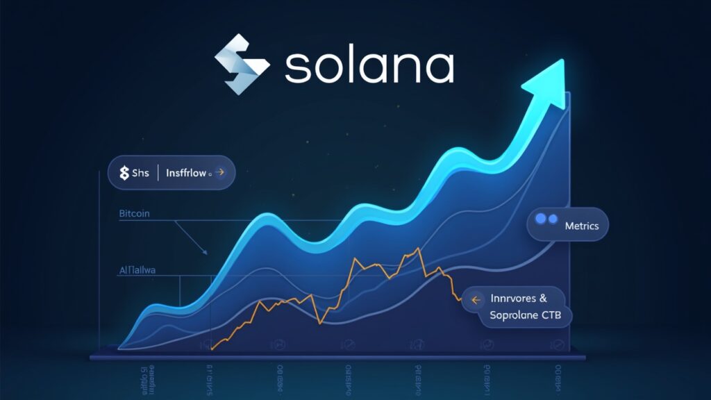 Solana logo over ETF inflows chart, contrasting BTC/ETH outflows and elevated altcoin deposits.